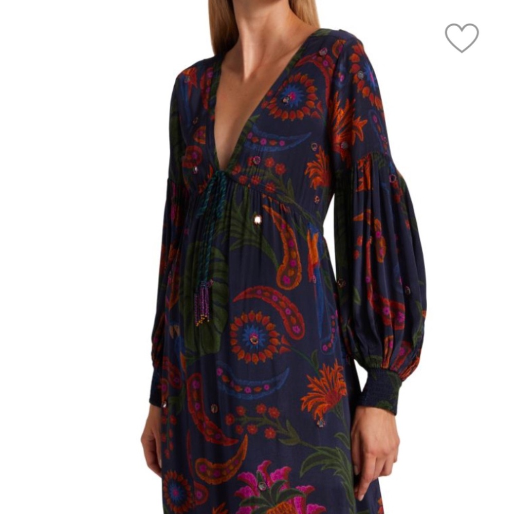 Farm Rio Navy Tropical Tapestry Long Sleeve Maxi Dress